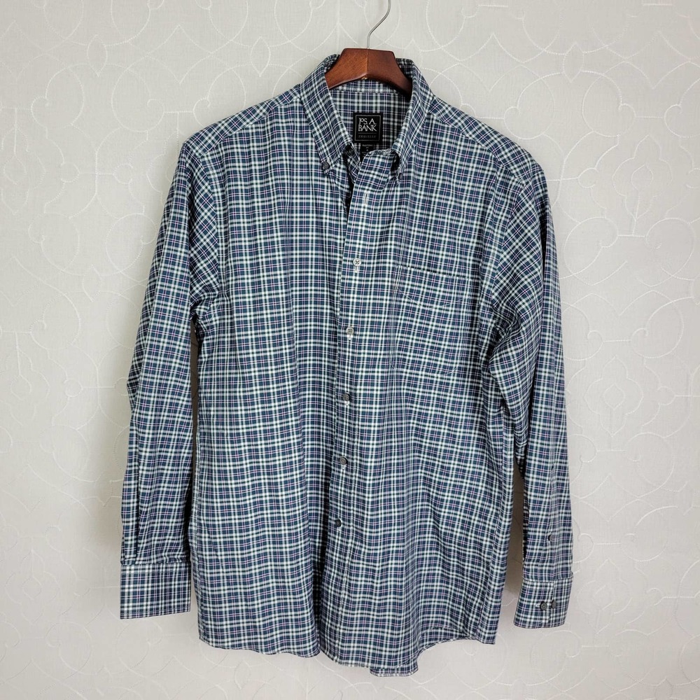Jos.‎ A. Bank Shirt Size Medium Green Plaid Long Sleeve Button Down